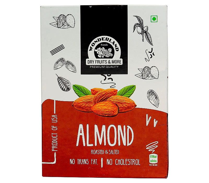 Wonderland Foods - Roasted & Salted California Almonds 200g Box Pack | Badam Giri | Nutritious & Delicious High in Fiber & Boost Immunity | Real Nuts | Gluten Free