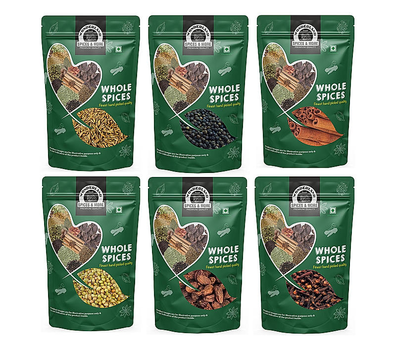 Wonderland Foods Premium Quality Combo of Whole Spices (100 Gram Each x 6 Pack) (6 x 100 g)