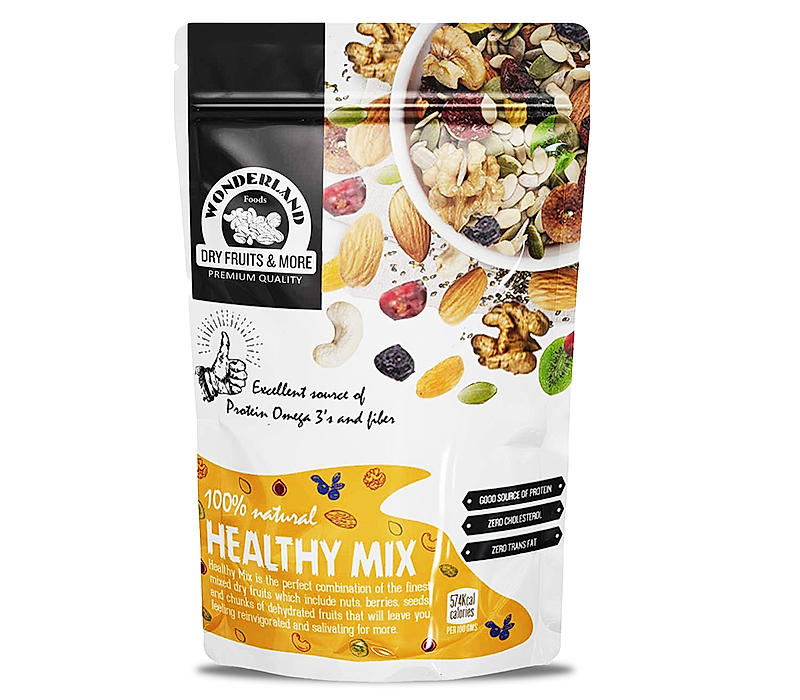 Wonderland Foods - Healthy Mix 200g Re-Sealable Pouch | 10 in 1 Trail Mixes | Cranberries, Blueberries, Chia Seeds, Pumpkin Seeds, Figs, Dried Kiwi, Almonds, Cashews, Raisins, Walnut Kernels