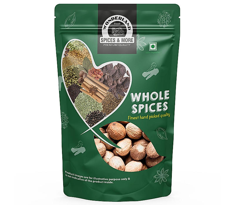 Wonderland Foods - Whole Natural Nutmeg (Jaifal) 100g Pouch | Jaiphal Jayphal Jayfal | Aromatic Spice for Culinary Delights