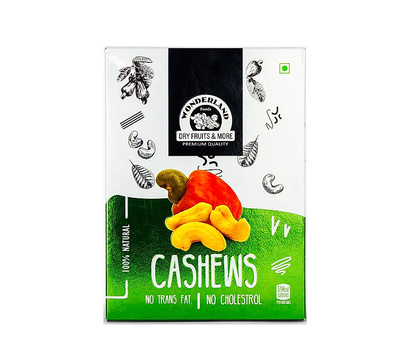 Wonderland Foods - Natural Raw Whole Kaju (W320-Grade) 250g Pouch | Dry Fruit Whole Cashew W320 | Whole Cashew Nut | Gluten & GMO-Free | Delicious & Healthy Nuts