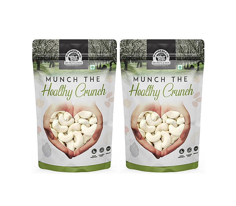 Wonderland Foods - Natural Raw Whole Kaju (W320-Grade) 800g (400g X 2) Pouch | Dry Fruit Whole Cashew W320 | Whole Cashew Nut | Gluten & GMO-Free | Delicious & Healthy Nuts