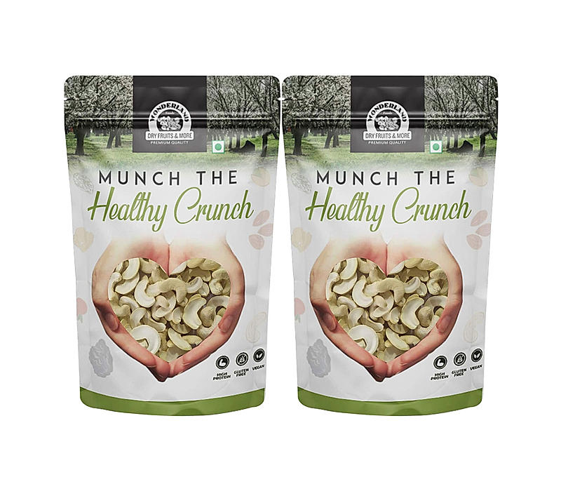 Wonderland Foods - Natural Raw Split Cashew Kaju 1Kg (500g X 2) Pouch | Dry Fruit Split Cashew | Split Cashew Nut | Gluten & GMO-Free | Delicious & Healthy Nuts