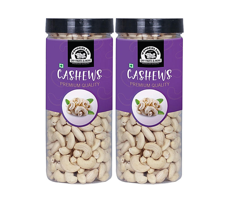 Wonderland Foods - Natural Raw Whole Kaju (W240-Grade) 1Kg (500g X 2) Re-Usable Jar | Dry Fruit Whole Cashew W240 | Whole Cashew Nut | Gluten & GMO-Free | Delicious & Healthy Nuts