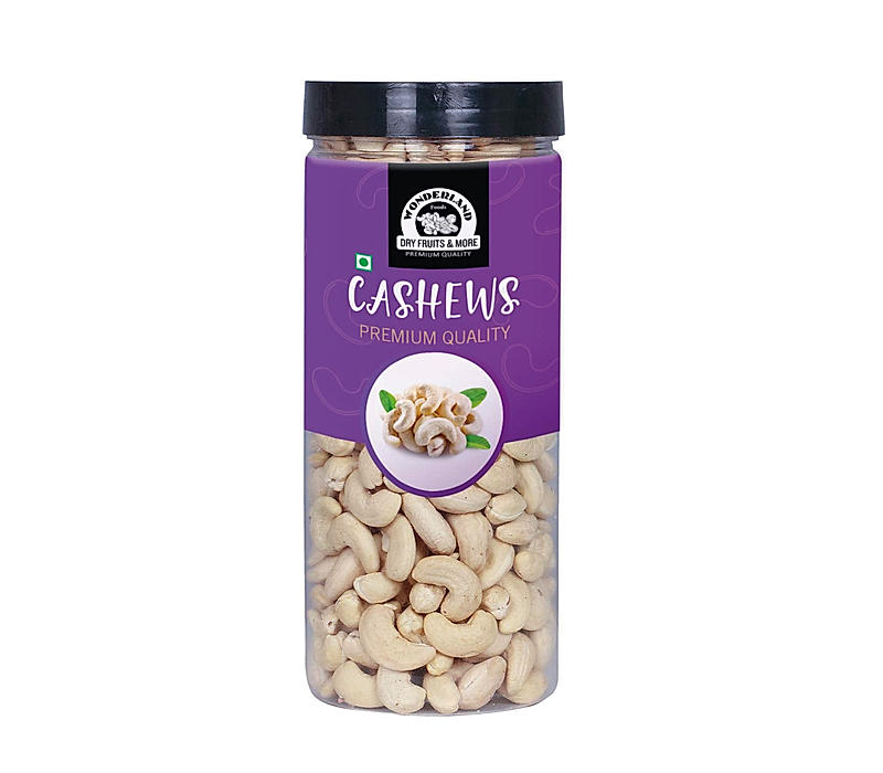 Wonderland Foods - Natural Raw Whole Kaju (W240-Grade) 500g Re-Usable Jar | Dry Fruit Whole Cashew W240 | Whole Cashew Nut | Gluten & GMO-Free | Delicious & Healthy Nuts