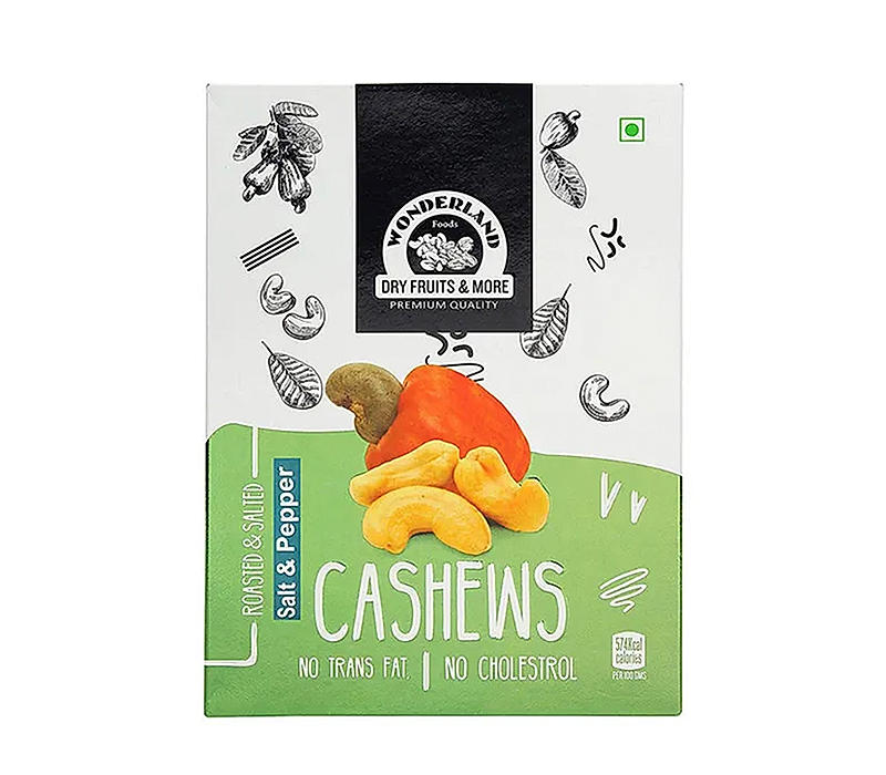 Wonderland Foods - Salt & Pepper Whole Kaju 200g Box | Dry Fruit Salt & Pepper Whole Cashew | Whole Cashew Nut | Gluten & GMO-Free | Delicious & Healthy Nuts