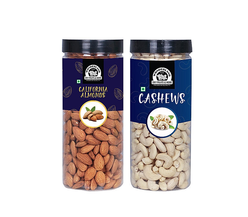 Wonderland Foods Premium Almond (500g) and Cashew (500g) 1kg Dry Fruits Combo Pack