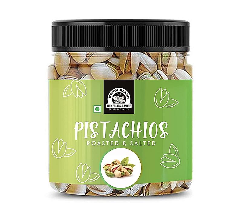 Wonderland Foods - Premium California Roasted & Salted Pistachios 18-20 Size 200g Re-Usable Jar | Gluten & GMO Free | Super Crunchy, Delicious & Healthy Nuts