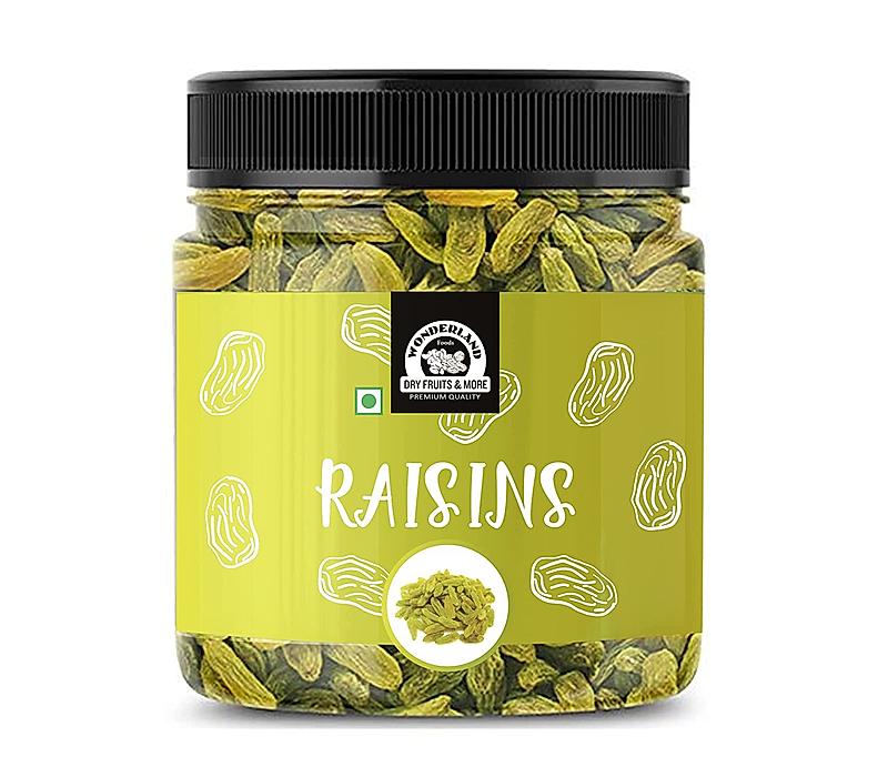 Wonderland Foods - Plain Green Raisin (Kishmish) Dried Grapes 200g Jar Re-Usable Jar | Healthy Nutritious & Delicious | Rich in Iron & Vitamin B | Healthy Sweet Treats