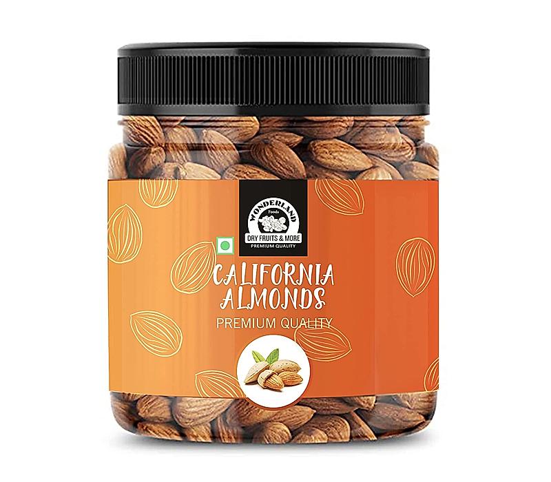 Wonderland Foods - Natural Raw California Almonds 200g Re-Usable Jar Pack | Badam Giri | Nutritious & Delicious High in Fiber & Boost Immunity | Real Nuts | Gluten Free