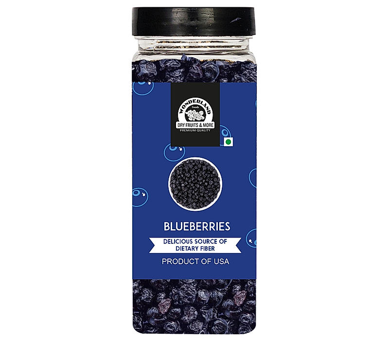 Wonderland Foods - Californian Whole & Dried Blueberry 250g Re-UsableJar | Vegan, Non-GMO & No Preservatives | Healthy & Tasty Ideal For Snacking | No Added Sugar