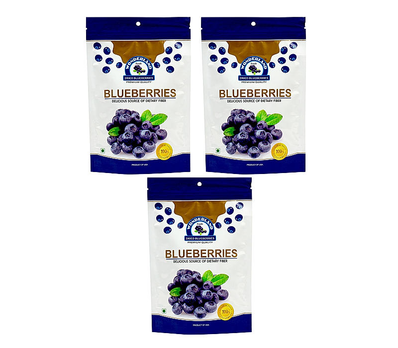 Wonderland Foods - Californian Whole & Dried Blueberry 450g (150g X 3) Pouch | Vegan, Non-GMO & No Preservatives | Healthy & Tasty Ideal For Snacking | No Added Sugar