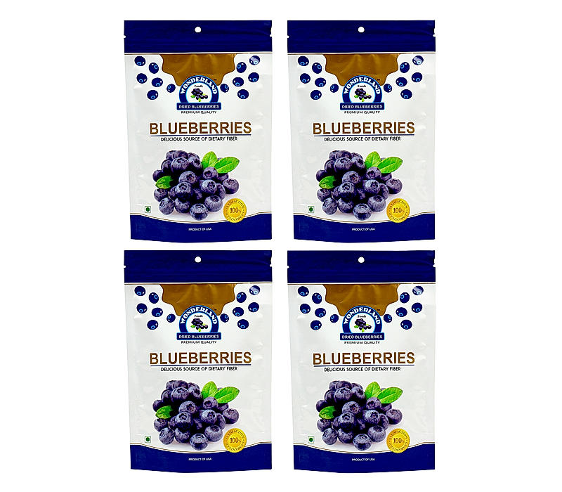 Wonderland Foods - Californian Whole & Dried Blueberry 600g (150g X 4) Pouch | Vegan, Non-GMO & No Preservatives | Healthy & Tasty Ideal For Snacking | No Added Sugar
