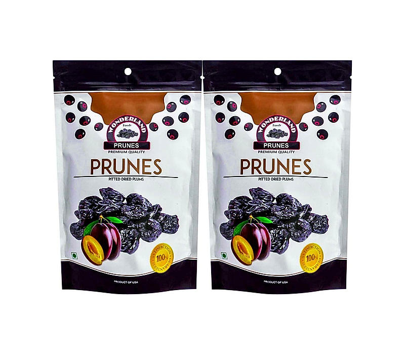 Wonderland Foods - Premium Dried Californian Pitted Prunes 400g (200g X 2) Pouch | Dehydrated Dried Fruit Candies | Dry Plum | High in Dietary Fiber | Super Healthy Snacks | Deseeded & No Added Sugar