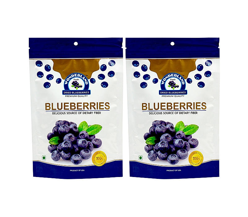 Wonderland Foods - Californian Whole & Dried Blueberry 300g (150g X 2) Pouch | Vegan, Non-GMO & No Preservatives | Healthy & Tasty Ideal For Snacking | No Added Sugar