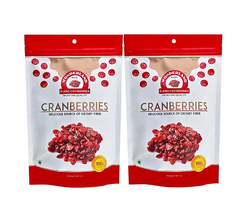 Wonderland Foods - Premium Californian Dried and Sliced Cranberries 400g (200g X 2) Pouch | Real dried fruit | High Antioxidants, Dietary Fiber | Healthy Treats | No Added Sugar