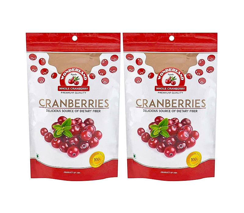 Wonderland Foods - Premium Californian Dried and Whole Cranberries 400g (200g X 2) Pouch | Real dried fruit | High Antioxidants, Dietary Fiber | Healthy Treats | No Added Sugar
