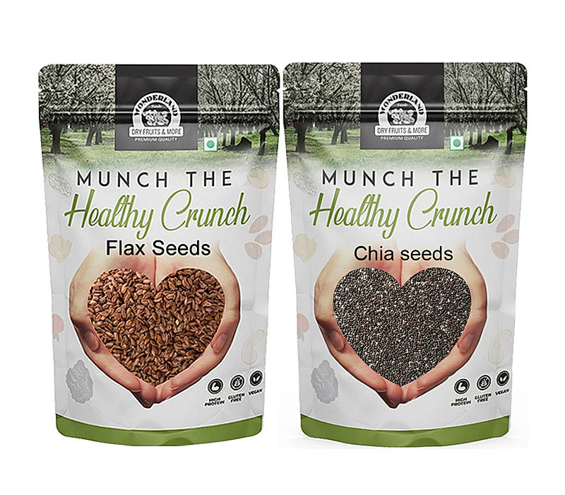 Wonderland Foods - Raw (Unroasted) Chia & Flax Seeds Combo 500g (250g X 2) Pouch | Healthy & Tasty | Immunity Booster High Rich Protein