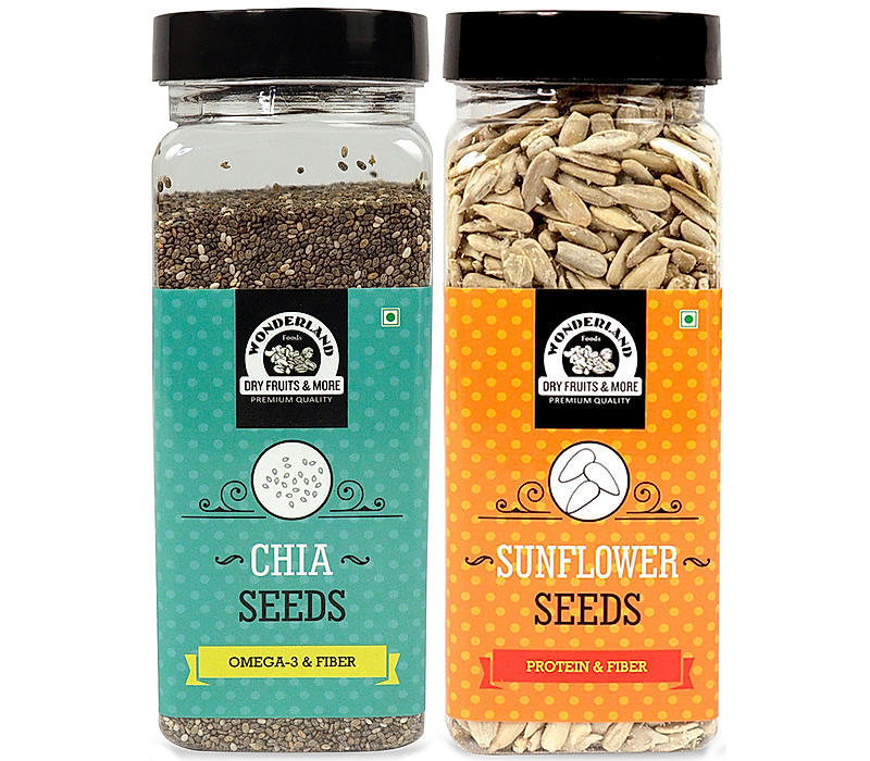 Wonderland Foods - Healthy & Tasty Lightly Roasted Chia & Sunflower Seeds Combo 400g (200g X 2) Jar | Seeds for Eating | Immunity Booster Diet | Protein and Rich in Fibre
