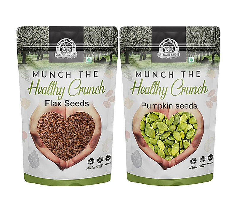 Wonderland Foods - Raw (Unroasted) Flax & Pumpkin Seeds Combo 300g (150g X 2) Pouch | Healthy & Tasty | Immunity Booster High Rich Protein