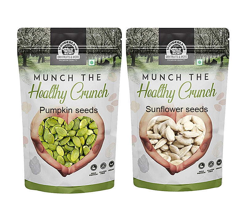 Wonderland Foods - Raw (Unroasted) Pumpkin & Sunflower Seeds Combo 300g (150g X 2) Pouch | Healthy & Tasty | Immunity Booster High Rich Protein