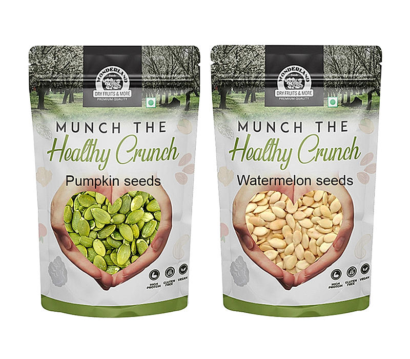 Wonderland Foods - Raw (Unroasted) Pumpkin & Watermelon Seeds Combo 500g (250g X 2) Pouch | Healthy & Tasty | Immunity Booster High Rich Protein