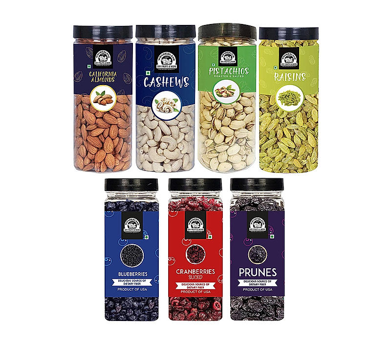 Wonderland Foods Healthy Immunity Dryfruits Combo Almond 500g, Cashew 500g, Pista 500g, Raisin 500g, Blueberry 250g, Sliced Cranberry 200g, Prunes 250g - (2700g - Jar)
