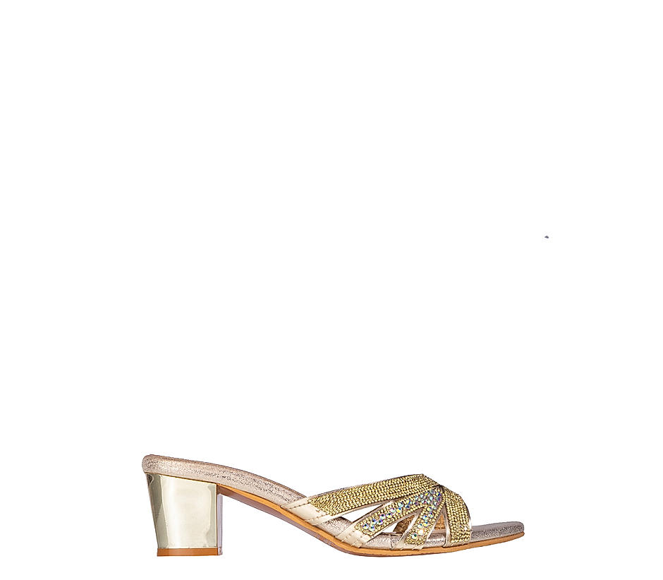 Khadim Gold Mule Heel Sandal for Women