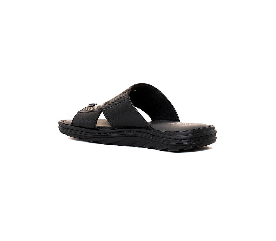 KHADIM British Walkers Black Leather Slip On Sandal for Men (5053196)
