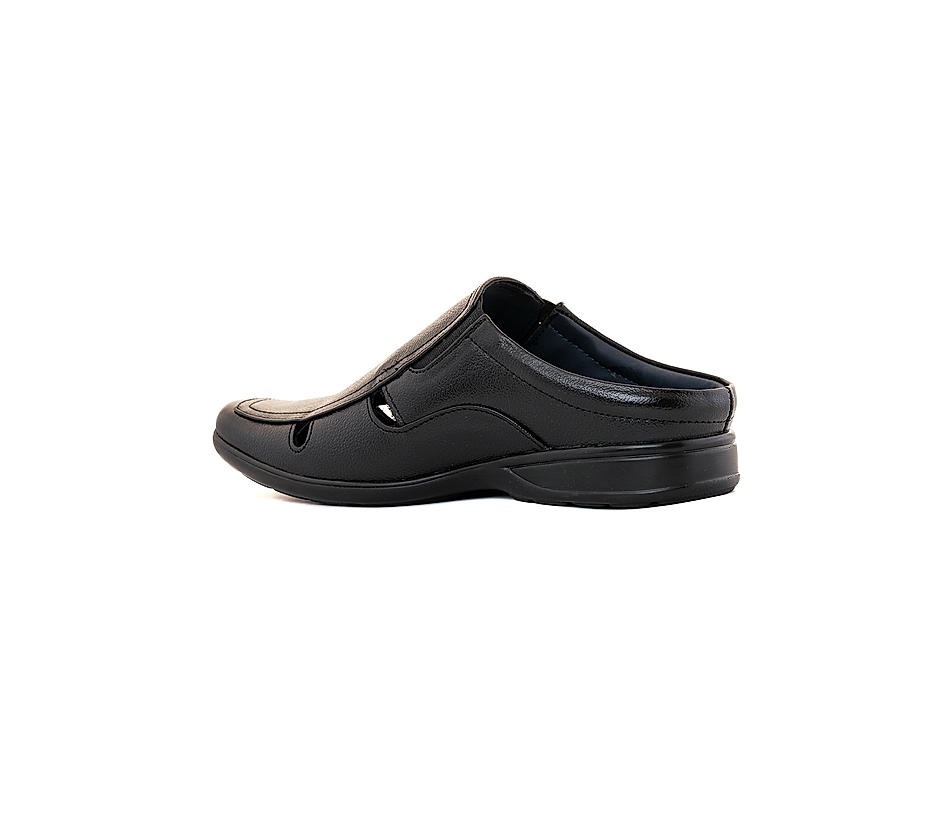KHADIM Lazard Black Leather Mule Slip On Sandal for Men (2593166)
