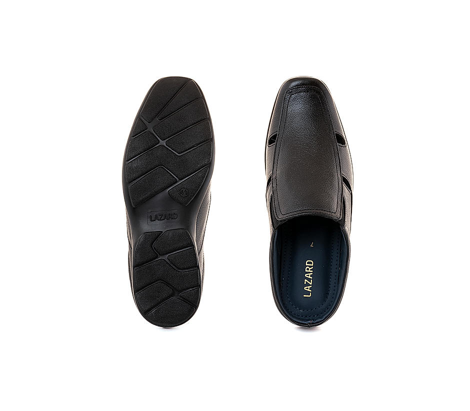 KHADIM Lazard Black Leather Mule Slip On Sandal for Men (2593166)