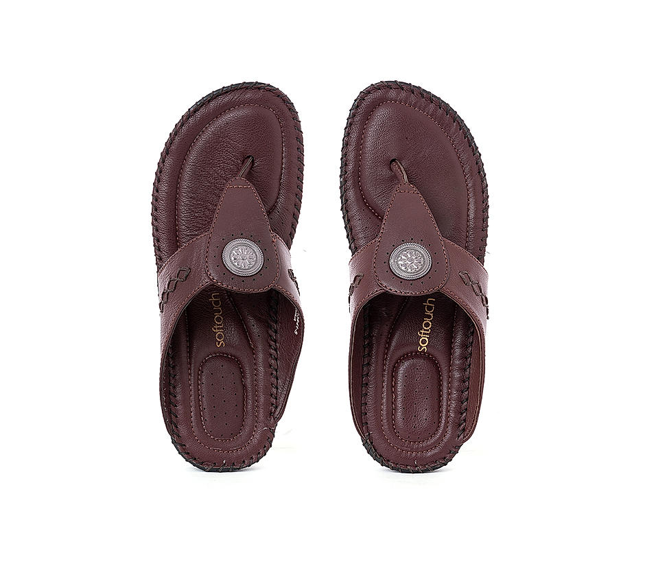 KHADIM Softouch Burgundy Leather Flat Slip On Sandal for Women (6550135)