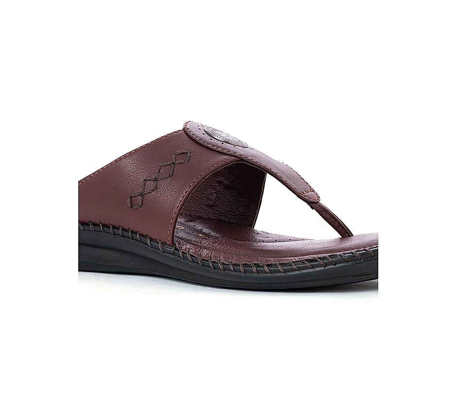Softouch Maroon Leather Flat Slip On Sandal for Women