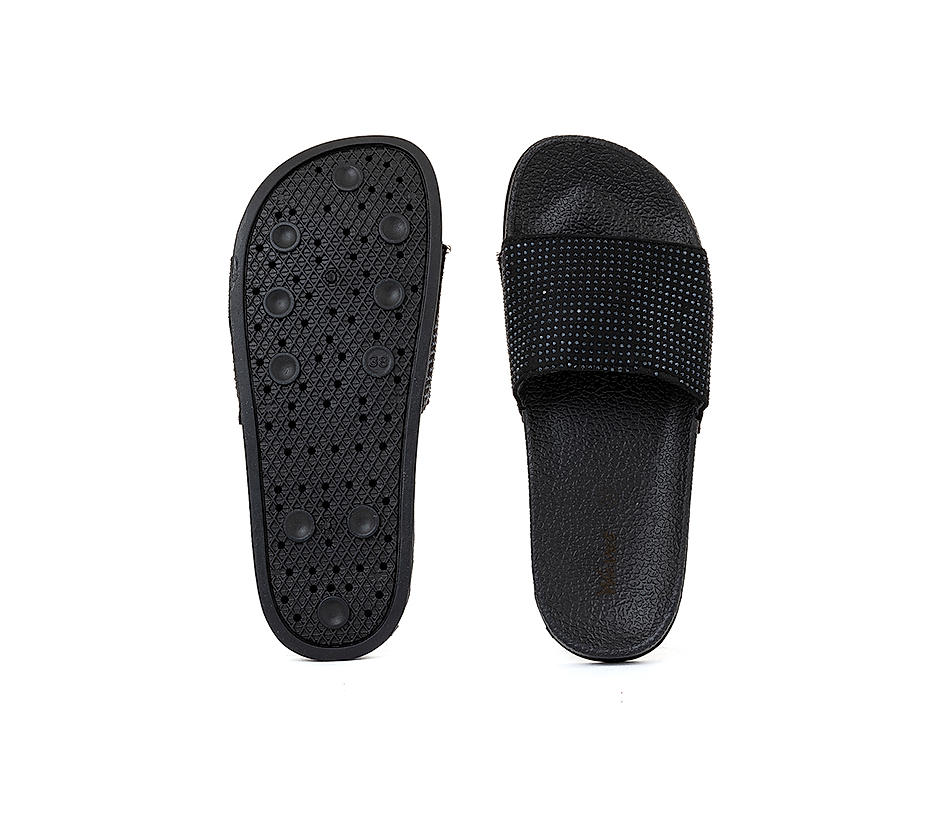 Waves Black Slide Slippers for Women