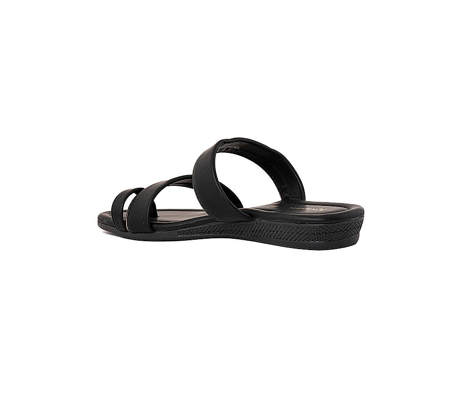 KHADIM Black Flat Slip On Sandal for Women (1061436)