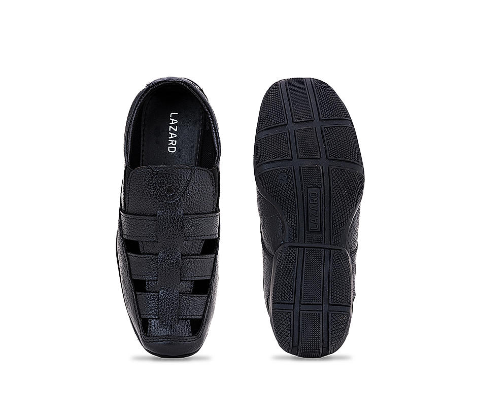 Lazard Black Leather Peshawari Sandal for Men