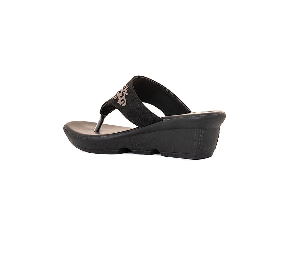 KHADIM Black Wedge Heel Slip On Sandal for Women (5300596)