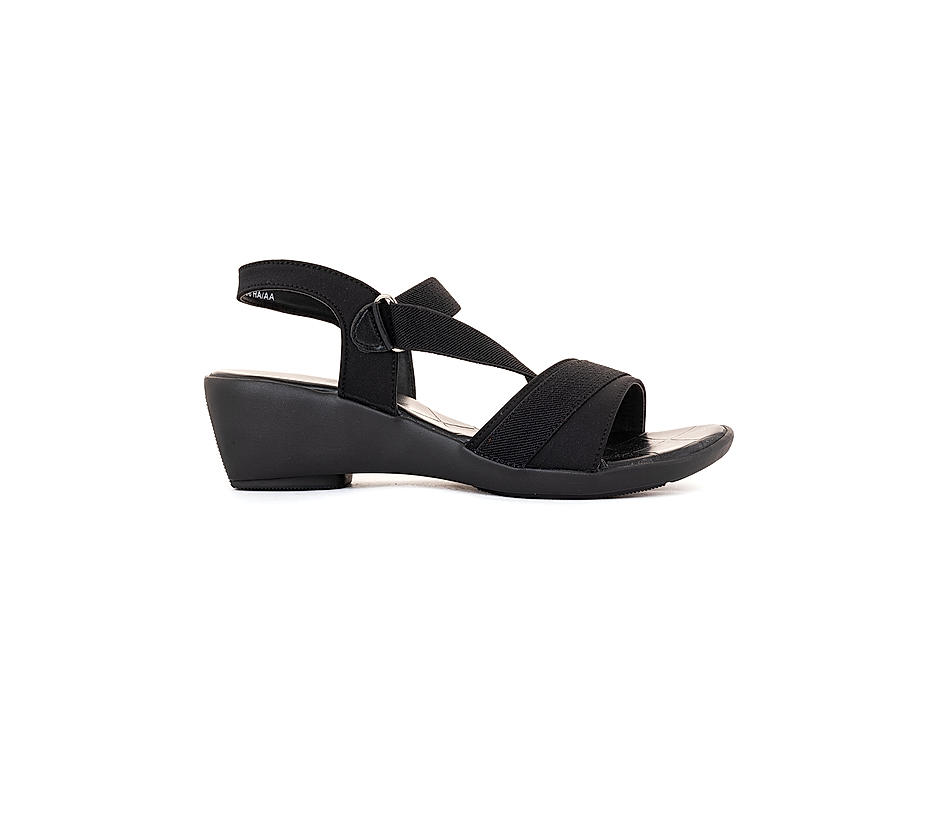 KHADIM Black Wedge Heel Slingback Sandal for Women (5320706)