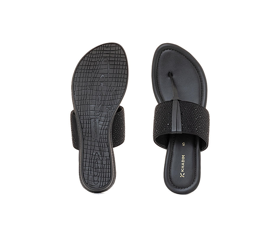 KHADIM Cleo Black Flat Slip On Sandal for Women (5320736)