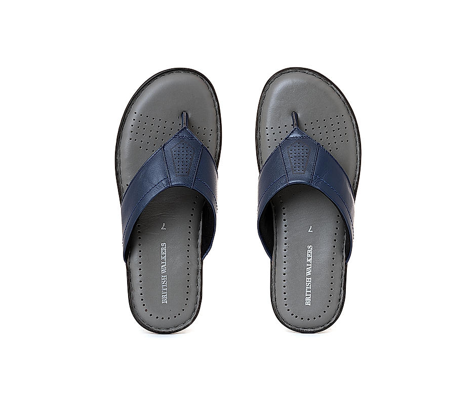 navy blue leather flip flops