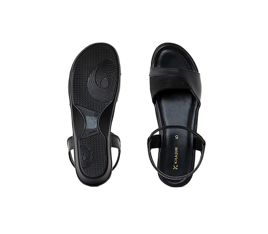 KHADIM Black Wedge Heel Slingback Sandal for Women (5092756)