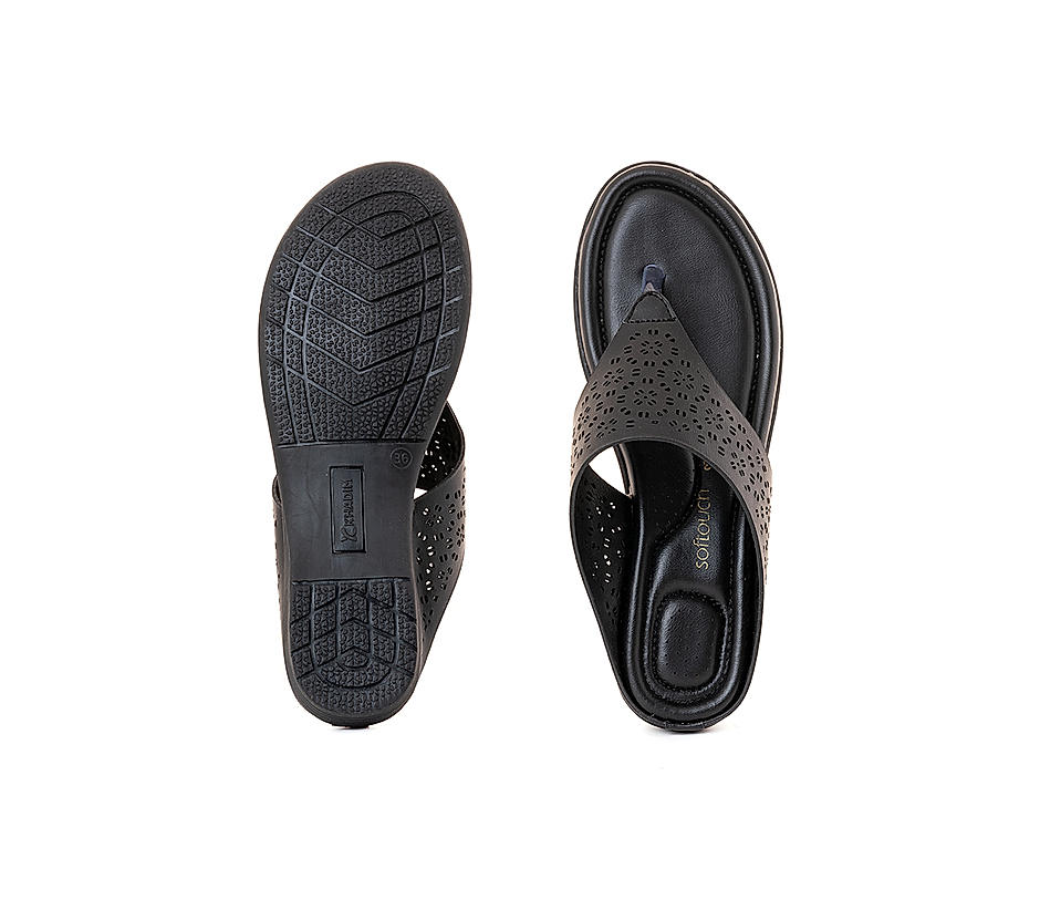 Softouch Black Flat Slip Ons for Women