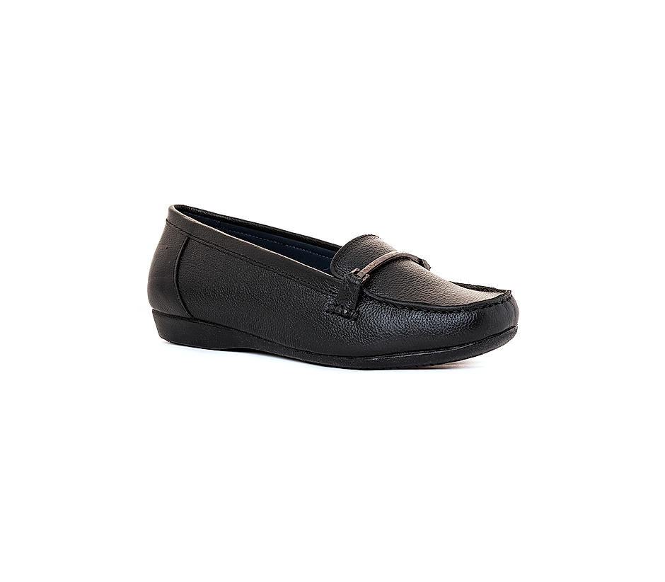 Sharon Black Leather Loafers for Women