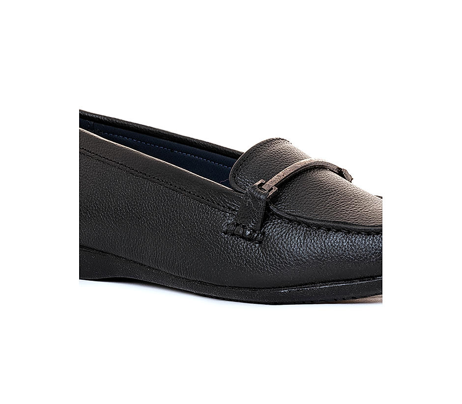 Sharon Black Leather Loafers for Women