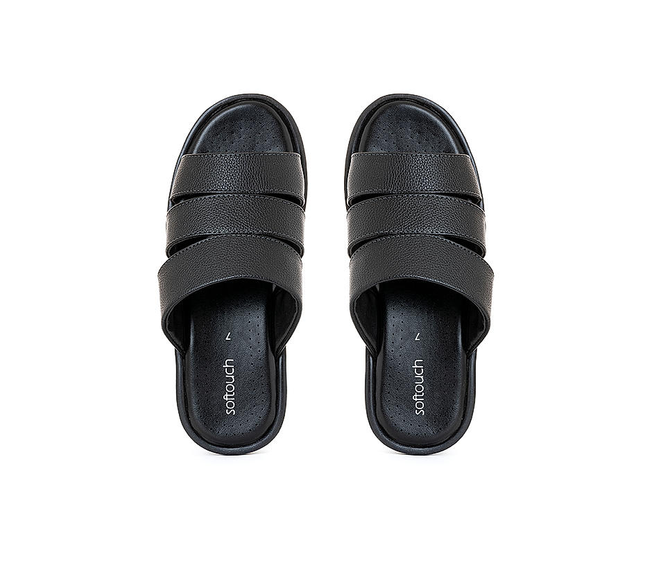 Softouch Black Slip On Sandal for Men