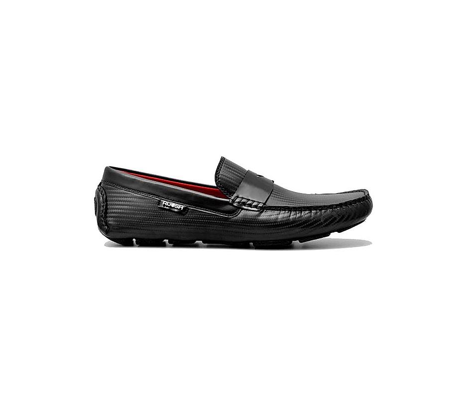Ruosh Men Black Textured Leather Driving Shoes