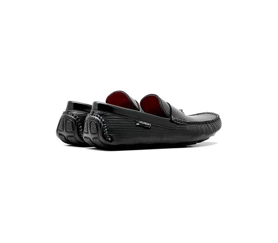 Ruosh Men Black Textured Leather Driving Shoes