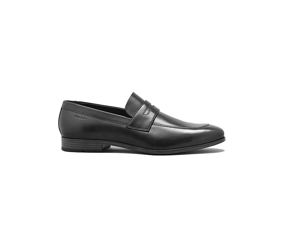 Ruosh Men Black Leather Formal Slip-On Shoes