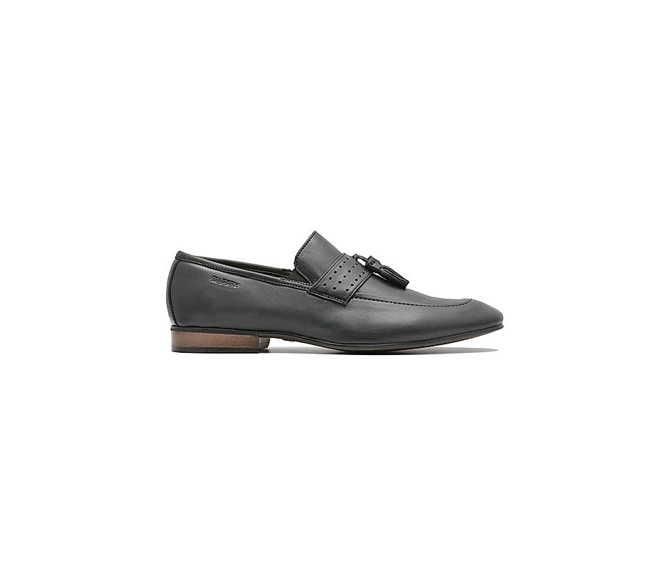 Ruosh Men Black Tassel Detail Battia Leather Slip-On Shoes