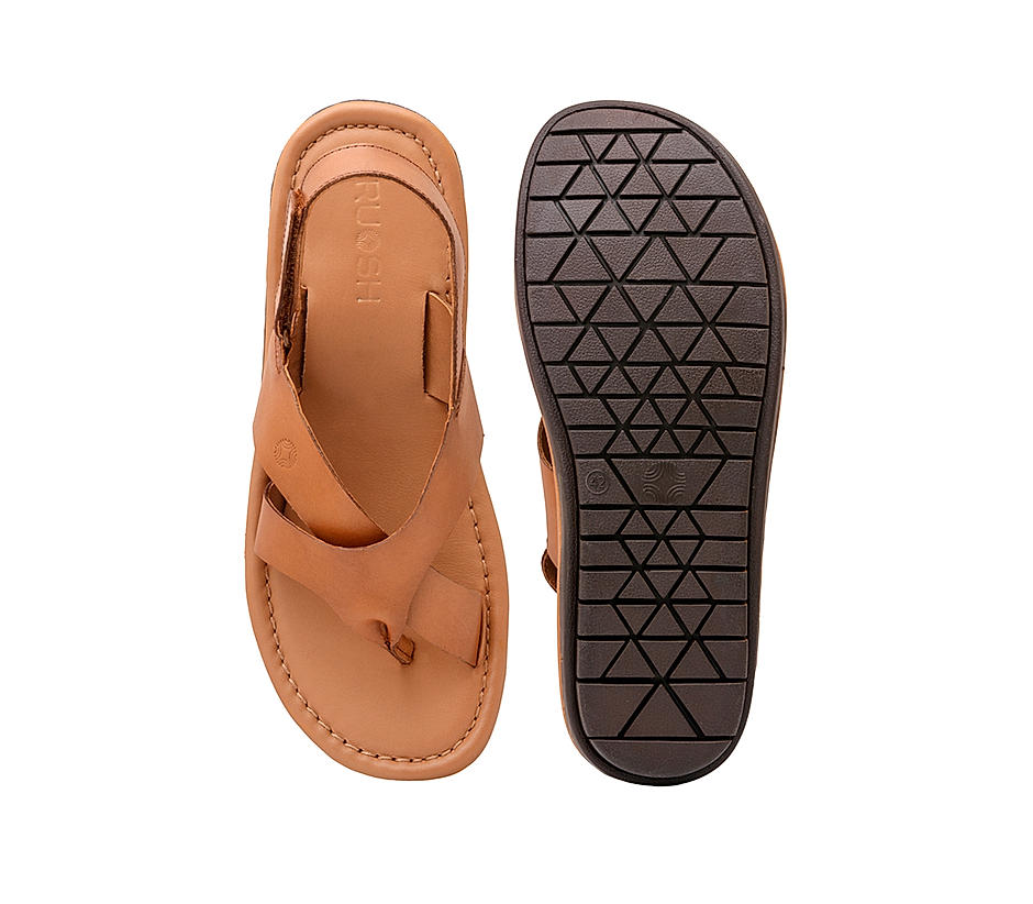 Ruosh Men Tan Brown Leather Comfort Sandals